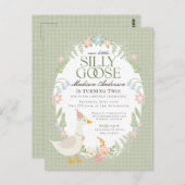 Grüne Alberne Gänse Floral Gingham Birthday Party Postkarte (Vorne/Hinten)
