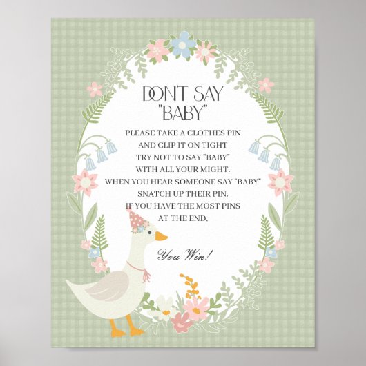 Grüne Alberne Gänse Floral Gingham Dont Say Baby Poster (Vorne)