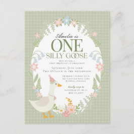 Grüne Alberne Gänse Floral Gingham Erster Geburtst Postkarte