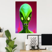 Grüne Alien | AI Art Poster (Heimbüro)