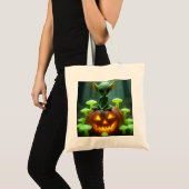 Grüne Alien auf halloween Tragetasche (Vorderseite (Produkt))