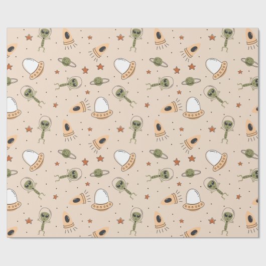 Grüne Alien Geschenkpapier (Flach)