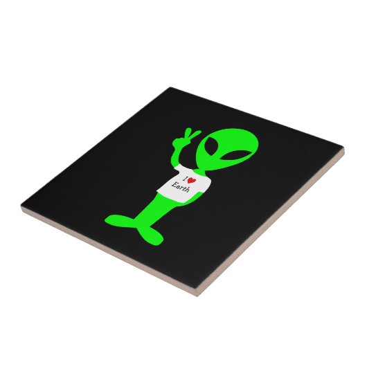 Grüne Alien "I Liebe Earth" Fliese (Seite)