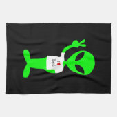 Grüne Alien "I Liebe Earth" Handtuch (Horizontal)