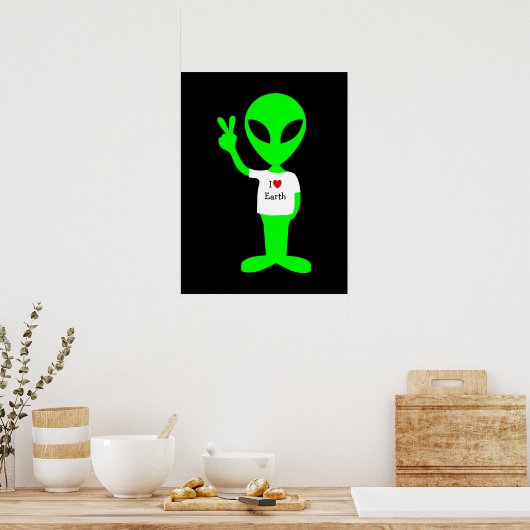 Grüne Alien "I Liebe Earth" Poster (Küche)
