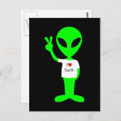 Grüne Alien "I Liebe Earth" Postkarte (Vorne/Hinten)