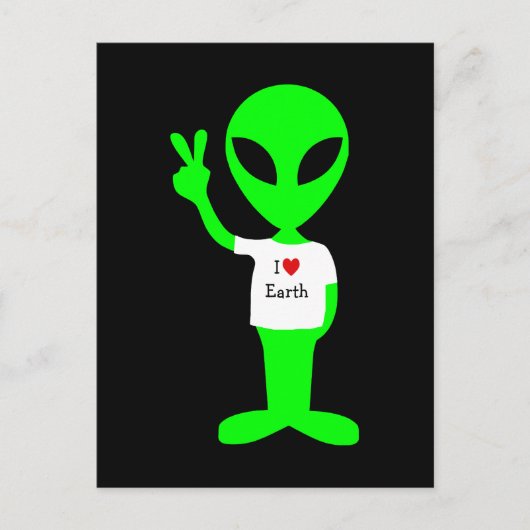 Grüne Alien "I Liebe Earth" Postkarte (Vorderseite)