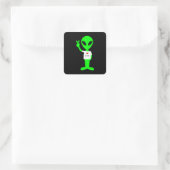 Grüne Alien "I Liebe Earth" Quadratischer Aufkleber (Tasche)