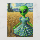Grüne Alien in einem Weizenfeld Postkarte (Vorderseite)