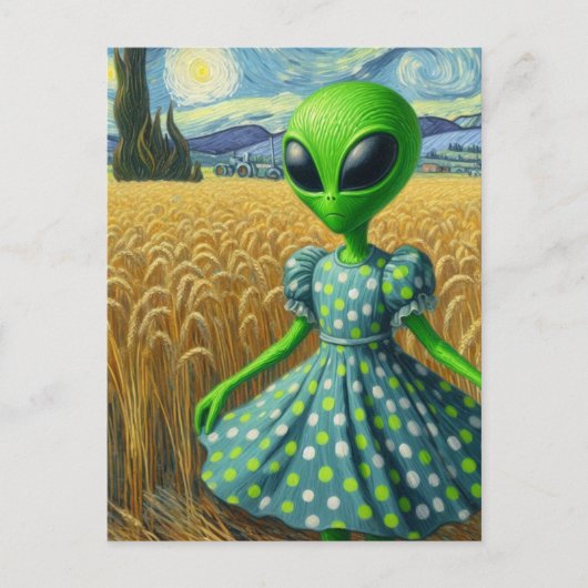 Grüne Alien in einem Weizenfeld Postkarte (Vorderseite)