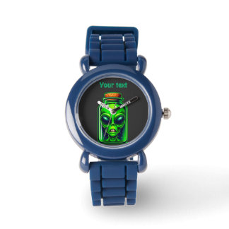 Grüne Alien in einer Flasche Neon Sci-Fi Illustrat Armbanduhr