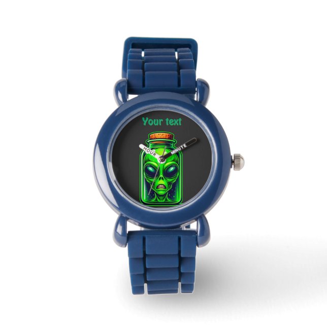 Grüne Alien in einer Flasche Neon Sci-Fi Illustrat Armbanduhr (Vorderseite)