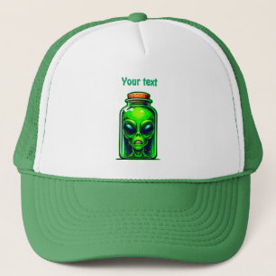 Grüne Alien in einer Flasche Neon Sci-Fi Illustrat Truckerkappe