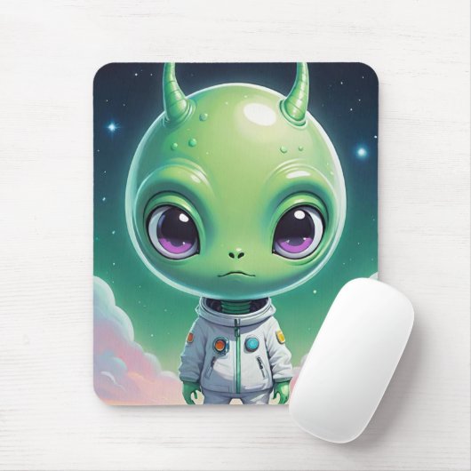 Grüne Alien mit Hörnern Mousepad (Mit Mouse)