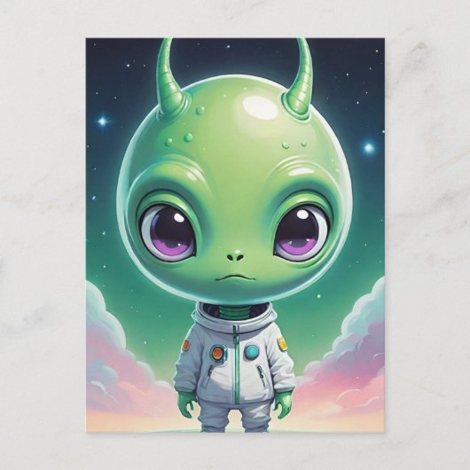 Grüne Alien mit Hörnern Postkarte (Vorderseite)