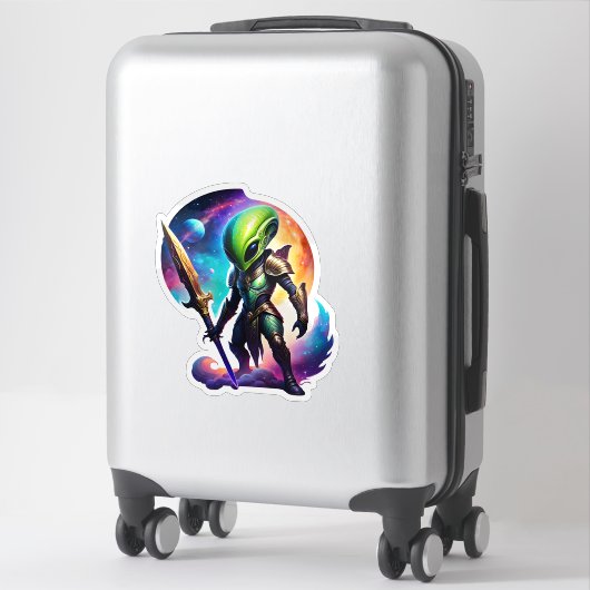 Grüne Alien mit Schwert Aufkleber (Koffer)