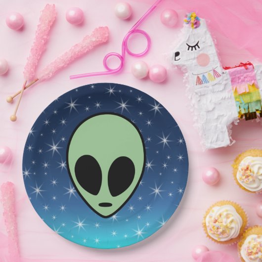 Grüne Alien Pappteller (Party)