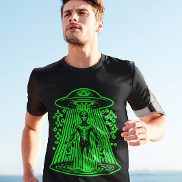 Grüne Alien Raumschiff Cool Retro Stil T-Shirt