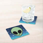 Grüne Alien Rechteckiger Pappuntersetzer (Vor Ort)