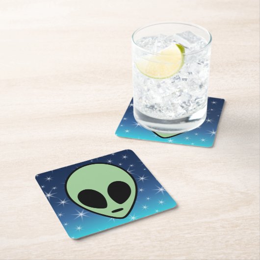 Grüne Alien Rechteckiger Pappuntersetzer (Vor Ort)