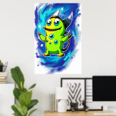 Grüne Alien viele Augen | Art der AI Poster (Heimbüro)