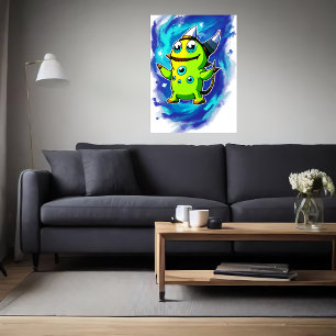 Grüne Alien viele Augen   Art der AI Poster