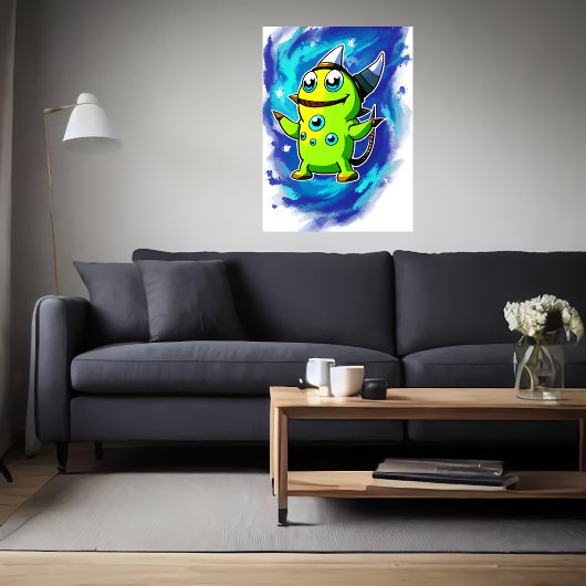 Grüne Alien viele Augen | Art der AI Poster