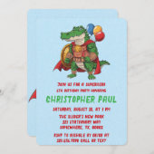 Grüne Alligatorin Superheldin Geburtstagspartei Einladung (Vorne/Hinten)