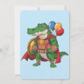 Grüne Alligatorin Superheldin Geburtstagspartei Einladung (Rückseite)