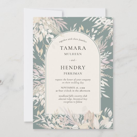 Grüne Almond-Hochzeit des Botanischen Gerahmten Bo Einladung (Vorderseite)