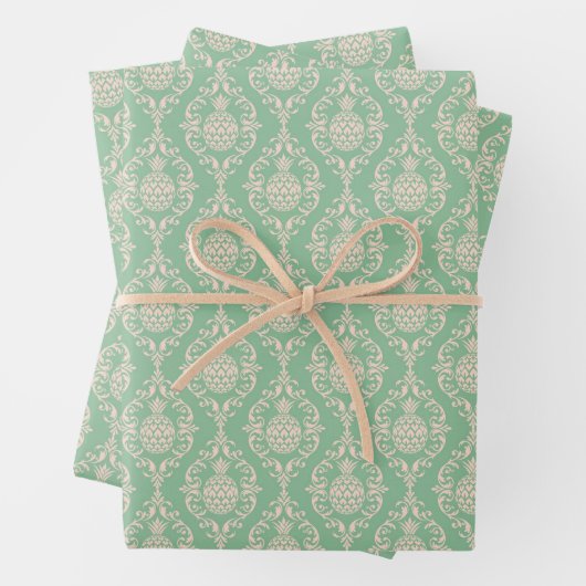 Grüne Ananas Damask Geschenkpapier Set (Beispiel)