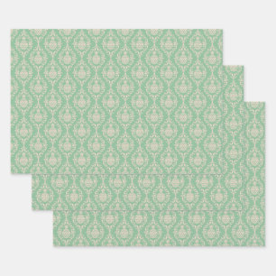 Grüne Ananas Damask Geschenkpapier Set