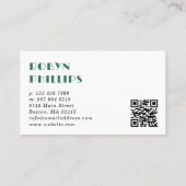 Grüne Anemonen Retro Schriftart QR Code Visitenkarte (Rückseite)