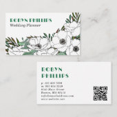 Grüne Anemonen Retro Schriftart QR Code Visitenkarte (Vorne/Hinten)