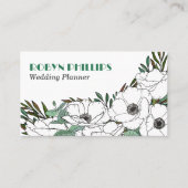 Grüne Anemonen Retro Schriftart QR Code Visitenkarte (Vorderseite)