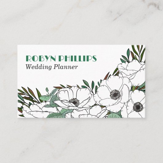 Grüne Anemonen Retro Schriftart QR Code Visitenkarte (Vorderseite)