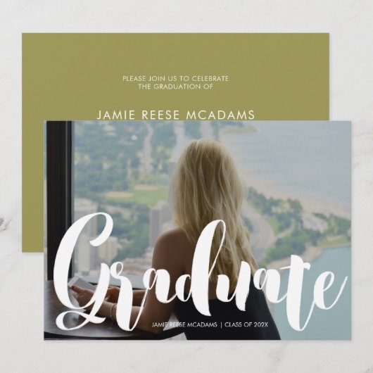 Grüne Ankündigung der Minimalistischen Foto Gradua (Vorne/Hinten)