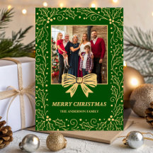 Grüne & Antik-Gold-Schleife Familien-Weihnachtsfot