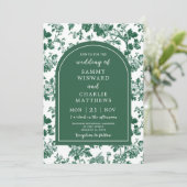 Grüne antike Chinoiserie Hochzeit Einladung (Stehend Vorderseite)