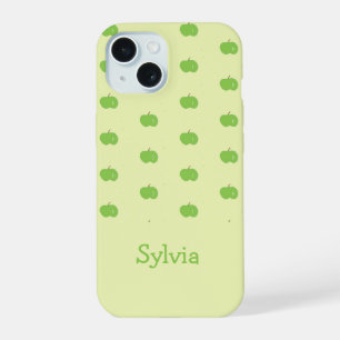 Grüne Äpfel Muster Monogramm iPhone 15 Hülle