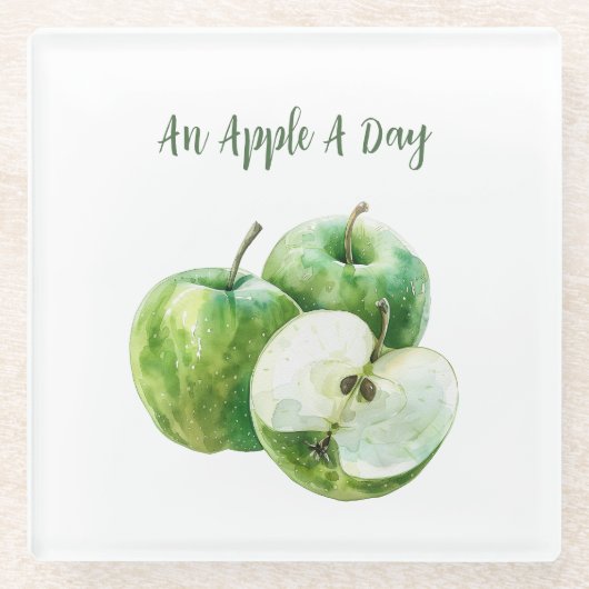 Grüne Äpfel Obst Glasuntersetzer (Vorderseite)