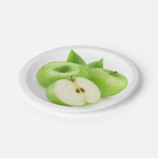 Grüne Äpfel Pappteller (Schrägansicht)