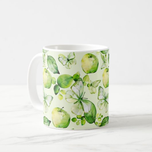 Grüne Äpfel Schmetterlinge Kaffeetasse (Vorderseite Links)