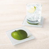 Grüne Apfelküste Glasuntersetzer (Schrägansicht)