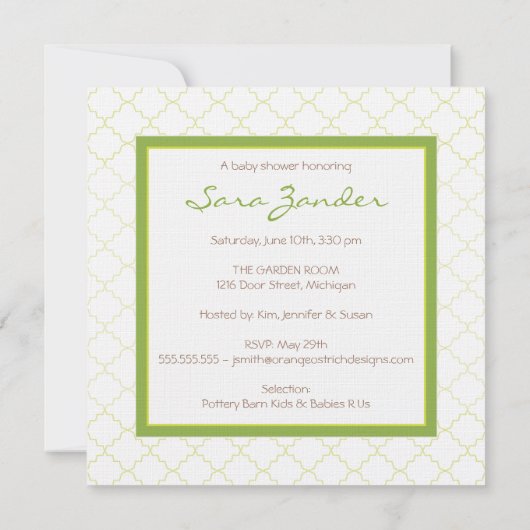 Grüne Apple-Kinderwagen-Duschen-Einladung Einladung (Rückseite)