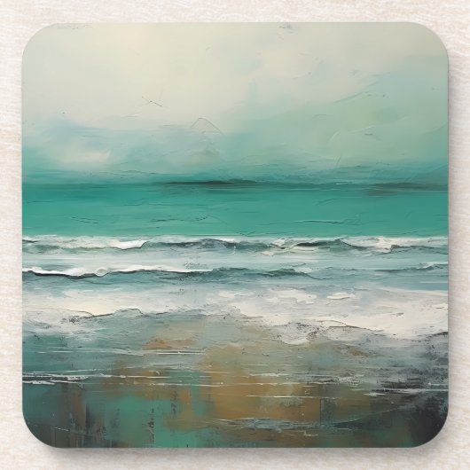 Grüne Aquamarine Strandmalerei Getränkeuntersetzer (Vorderseite)