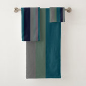 Grüne, Aquamarine und rosa Abstrakte Streifen Badhandtuch Set (Insitu)