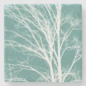 Grüne, Aquamarine, weiße Baumzweige Steinuntersetzer (Vorderseite)