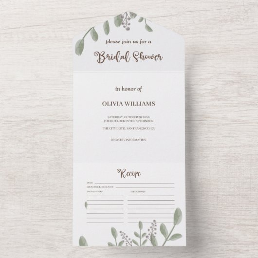 Grüne Aquarell Blumenkohl Brautparty Rezept All In One Einladung (Innen Boden)