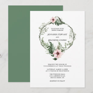 Grüne Aquarell-Blumenkranz-Hochzeitseinladung Einladung